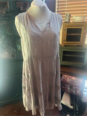 Sundance Light Blue Gray Sleeveless Lace Trim Sundress XL